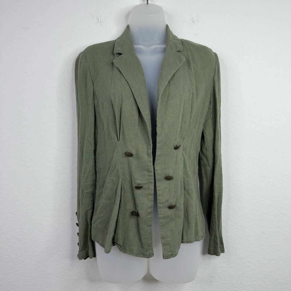 Free People Blazer Womens S‎ Green Linen Blend Boho Military Utility Minimalist
